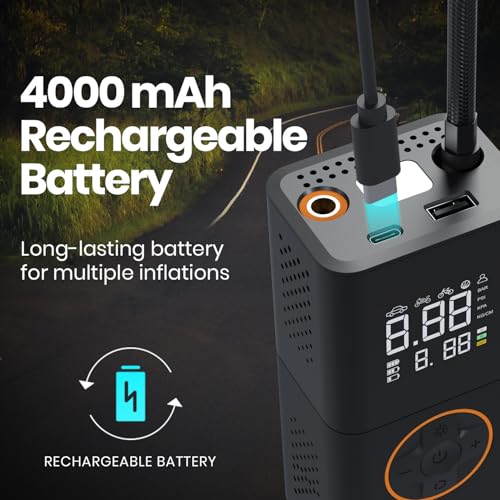 : Portronics Vayu 3.0 tyre Inflator with 150 PSI Pressure, 4000 mAh Battery, Digital Display, Pressure Detection, Air Pump Compressor for Cars, Bikes, Bicycles & Balls(Black) - Image 8