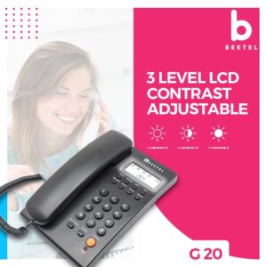 Beetel G20 TEC Certified,Caller ID Phone LCD Display Ringer LED DTMF FSK Compatible Adjustable Handset Ringer Volume Black