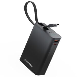 : Ambrane 20000mAh Small Pocket Size Powerbank, Hanging InBuilt Type C Cable, 22.5W Fast Charging, Type C PD & USB Output for iPhone, Android Mobiles & Other Devices (MiniCharge 20, Black-Grey)