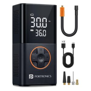 : Portronics Vayu 3.0 tyre Inflator with 150 PSI Pressure, 4000 mAh Battery, Digital Display, Pressure Detection, Air Pump Compressor for Cars, Bikes, Bicycles & Balls(Black)