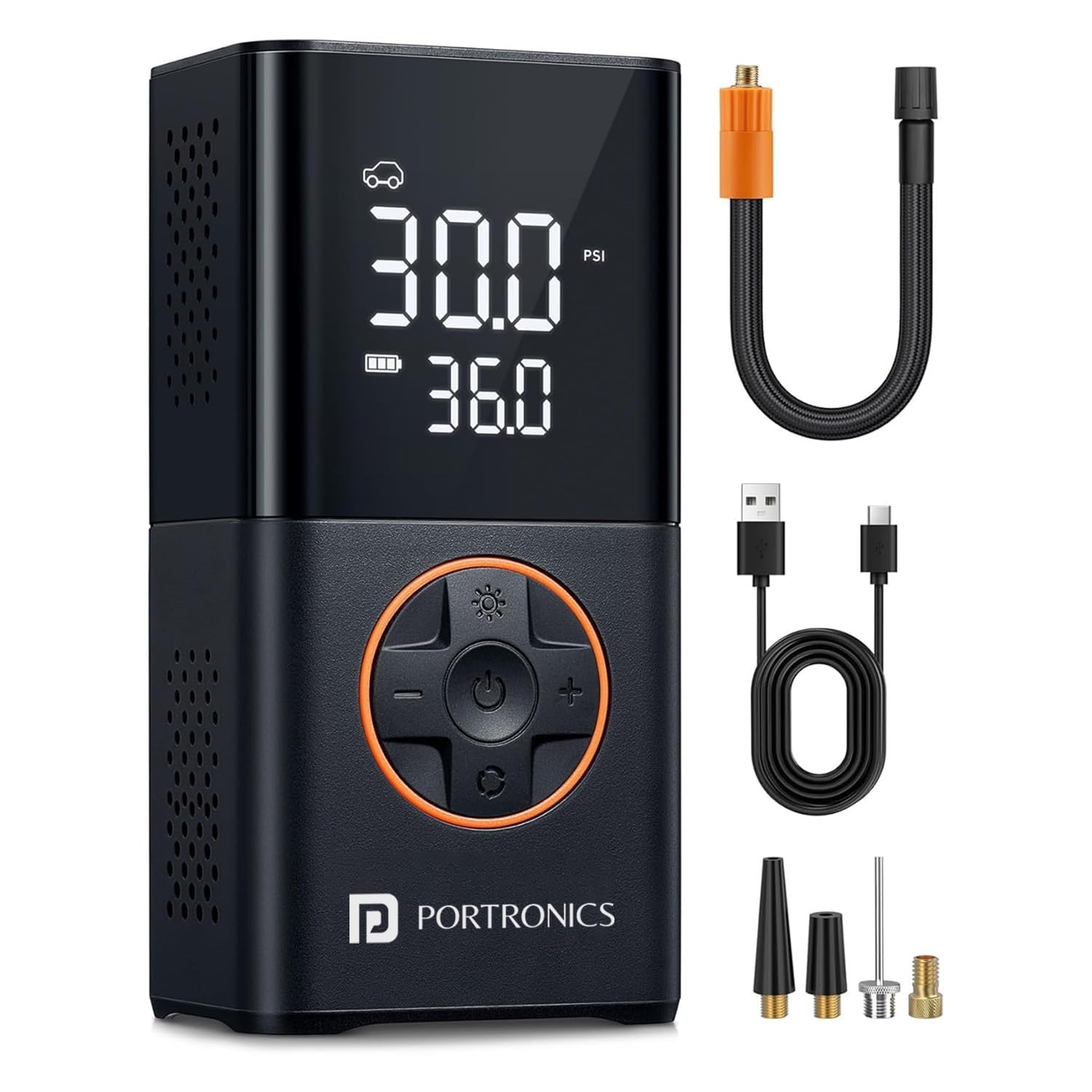 : Portronics Vayu 3.0 tyre Inflator with 150 PSI Pressure, 4000 mAh Battery, Digital Display, Pressure Detection, Air Pump Compressor for Cars, Bikes, Bicycles & Balls(Black)