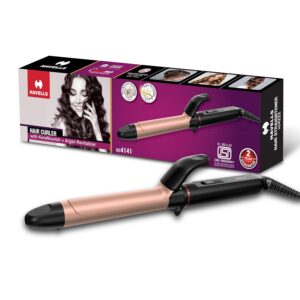 : Havells Hair Curler | KeraNourish + Argan Revitalizer | Long Barrel | Anti - Scalding Design |In Built Clamp | For Bouncy Curls | 2 year Guarantee | HC4141