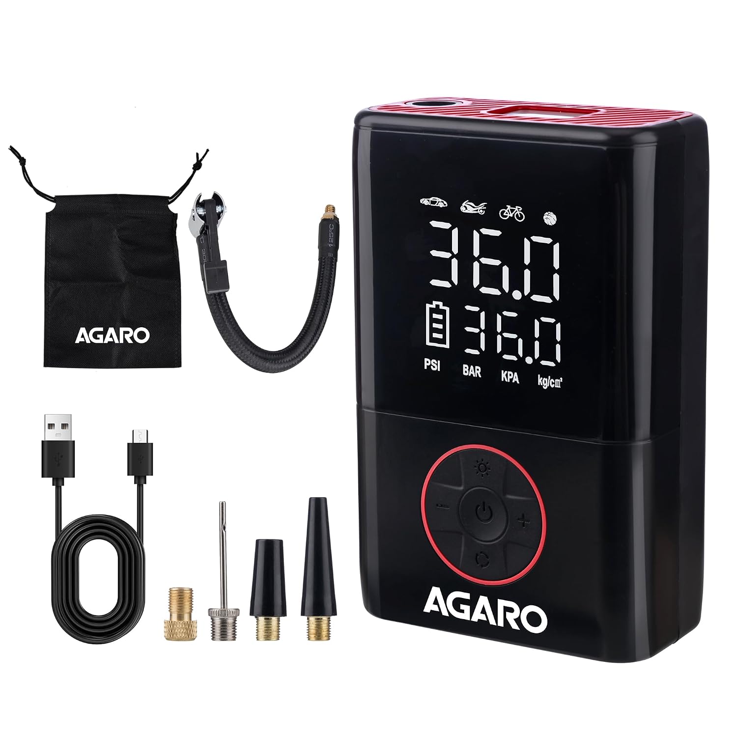 : AGARO Atom Cordless Tyre Inflator, 150 PSI, 4500mAh Battery, Auto Shut-Off, Digital Display, LED Light, USB-C Chargin - Image 7