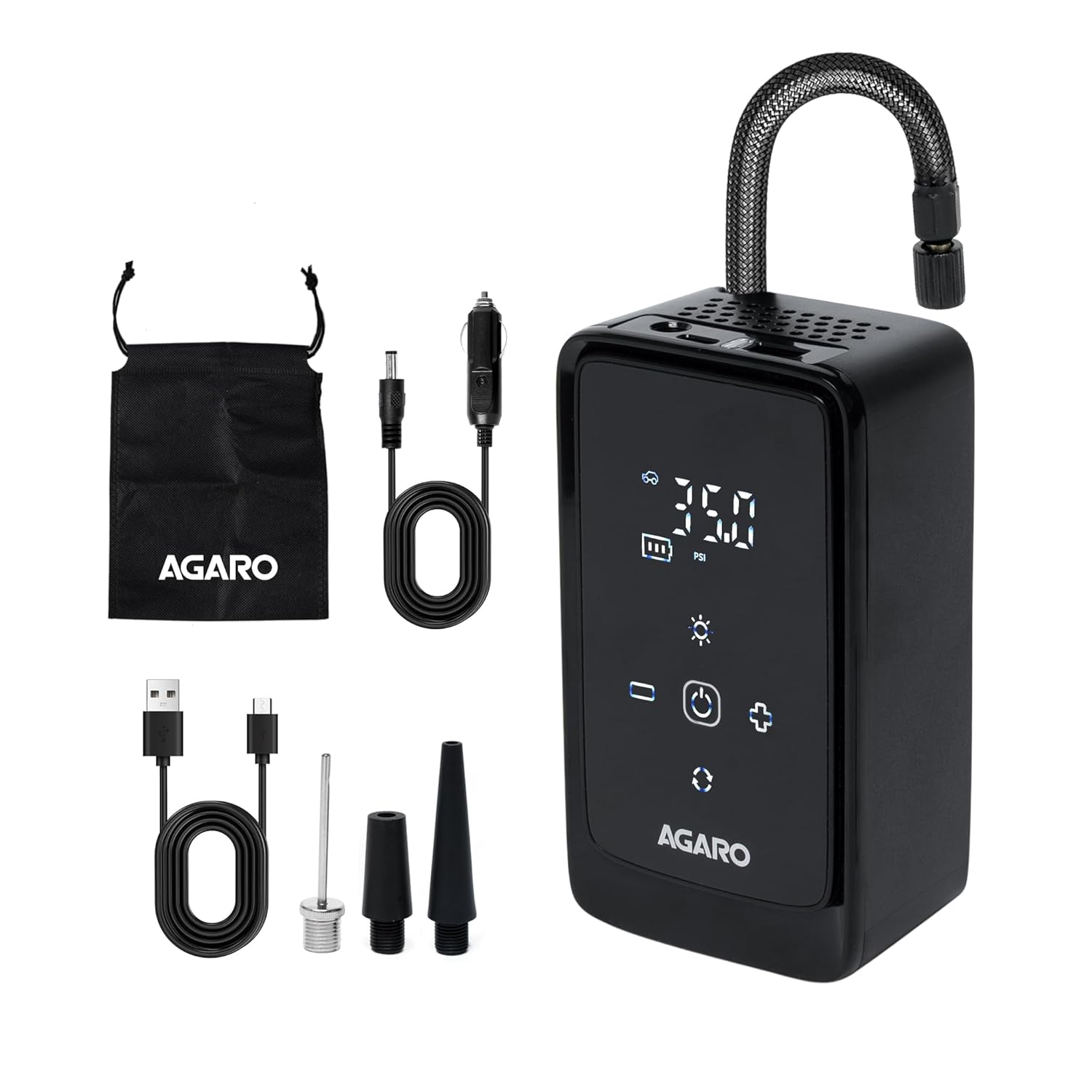 : AGARO Atom Cordless Tyre Inflator, 150 PSI, 4500mAh Battery, Auto Shut-Off, Digital Display, LED Light, USB-C Chargin