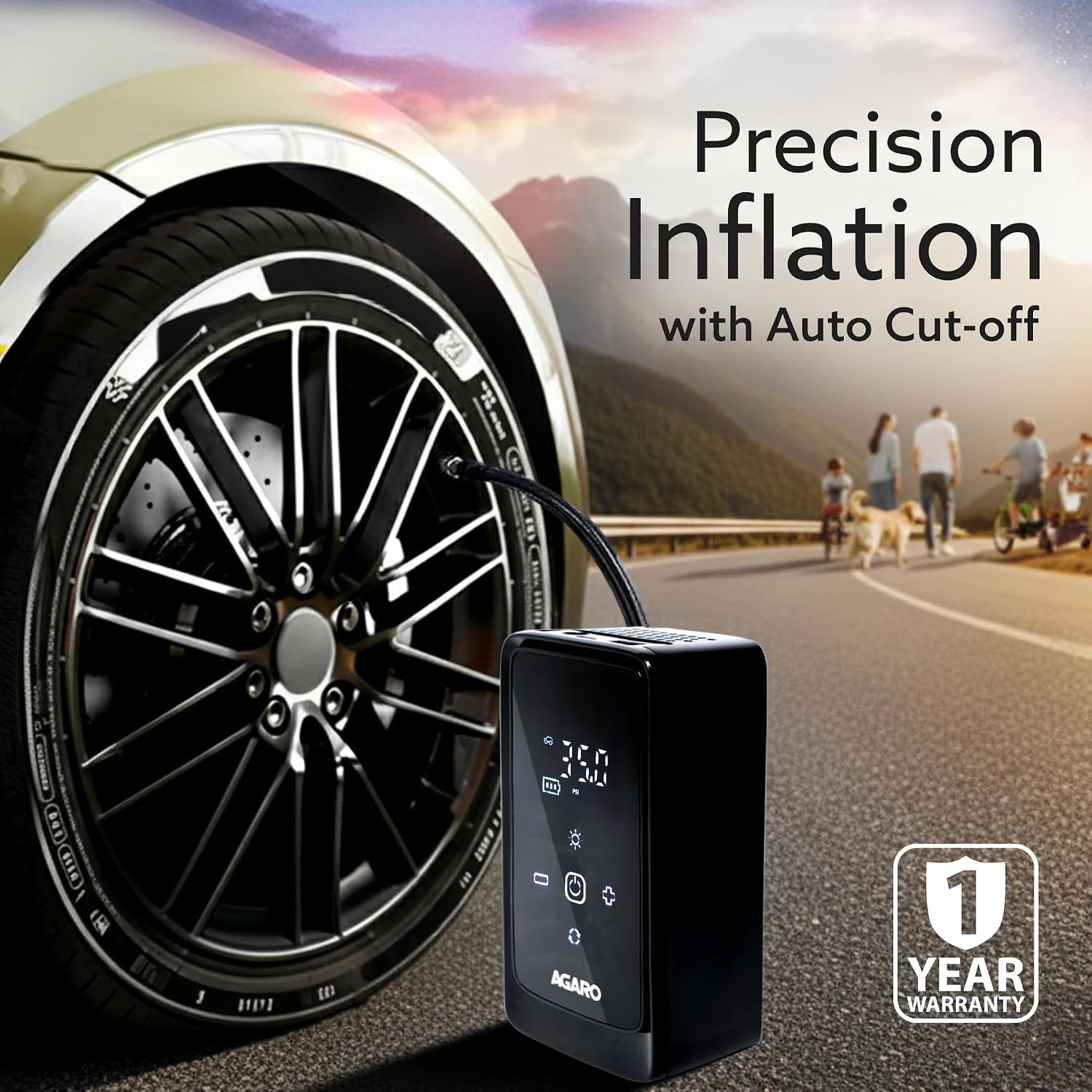 : AGARO Atom Cordless Tyre Inflator, 150 PSI, 4500mAh Battery, Auto Shut-Off, Digital Display, LED Light, USB-C Chargin - Image 3