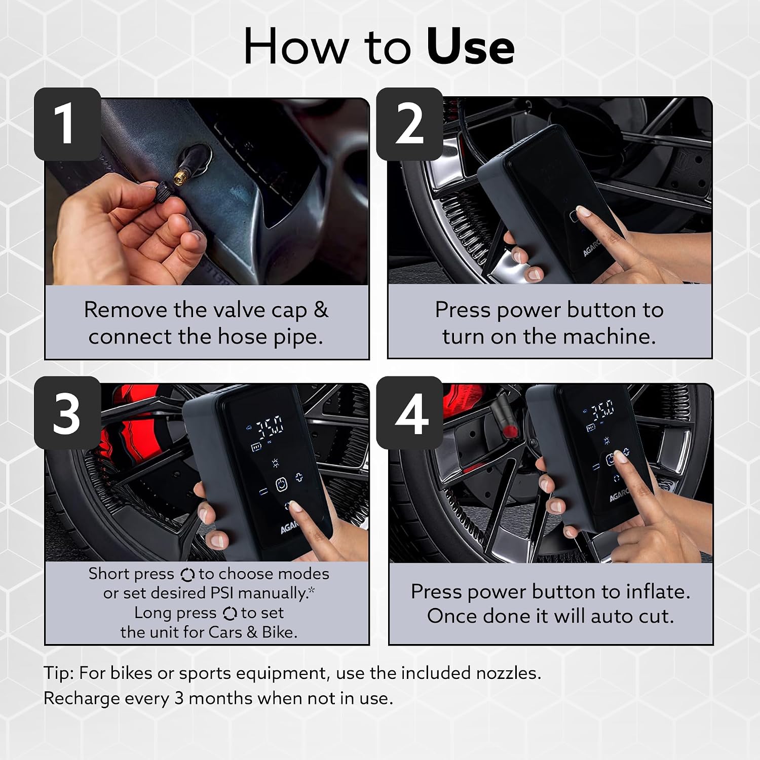 : AGARO Atom Cordless Tyre Inflator, 150 PSI, 4500mAh Battery, Auto Shut-Off, Digital Display, LED Light, USB-C Chargin - Image 5