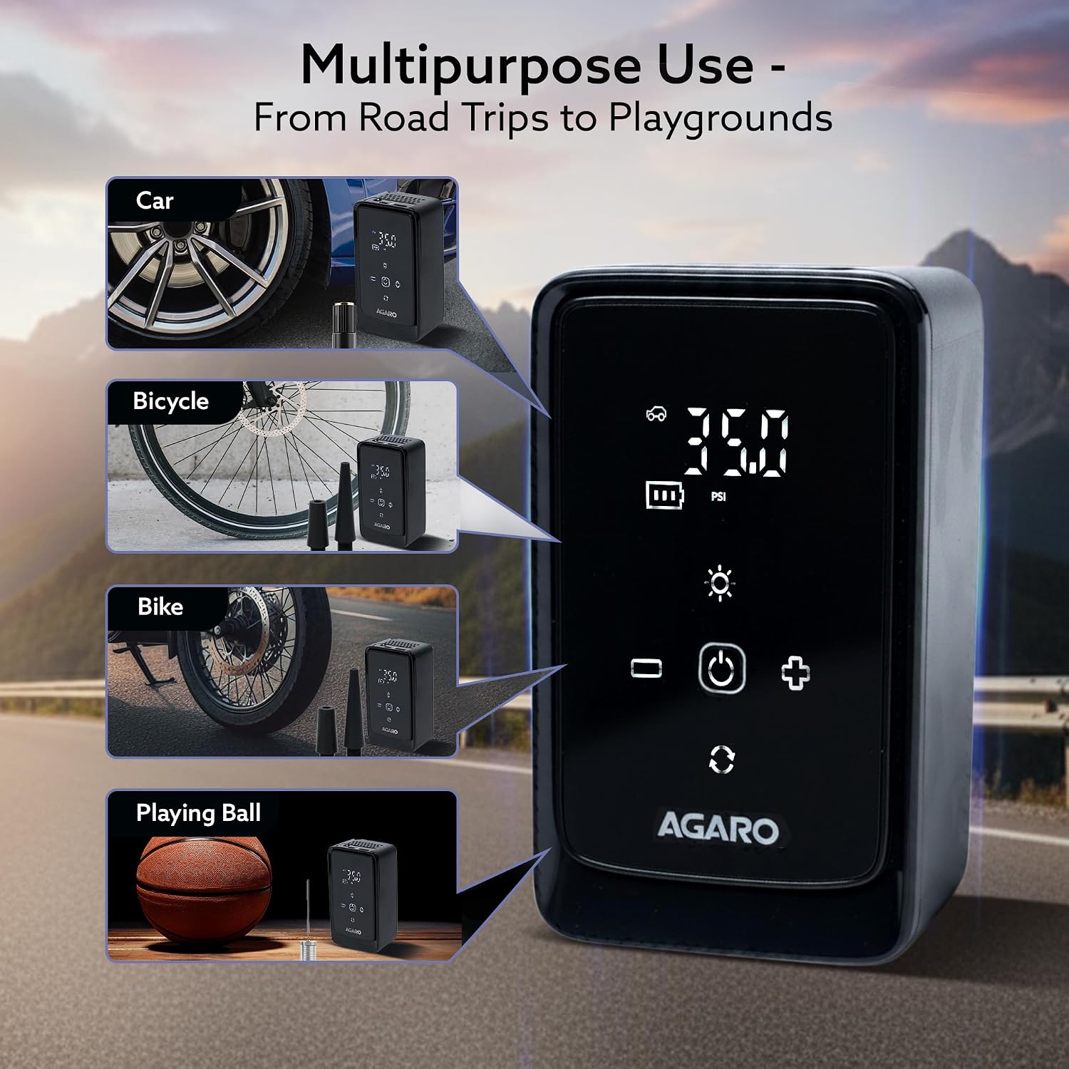 : AGARO Atom Cordless Tyre Inflator, 150 PSI, 4500mAh Battery, Auto Shut-Off, Digital Display, LED Light, USB-C Chargin - Image 6