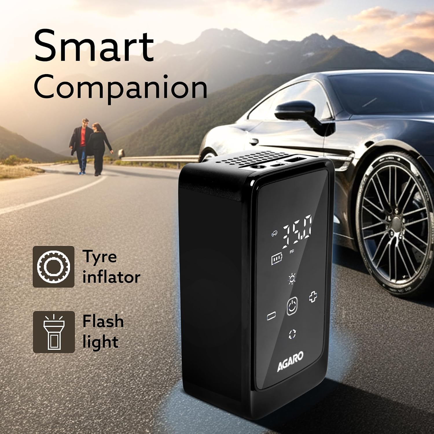 : AGARO Atom Cordless Tyre Inflator, 150 PSI, 4500mAh Battery, Auto Shut-Off, Digital Display, LED Light, USB-C Chargin - Image 2